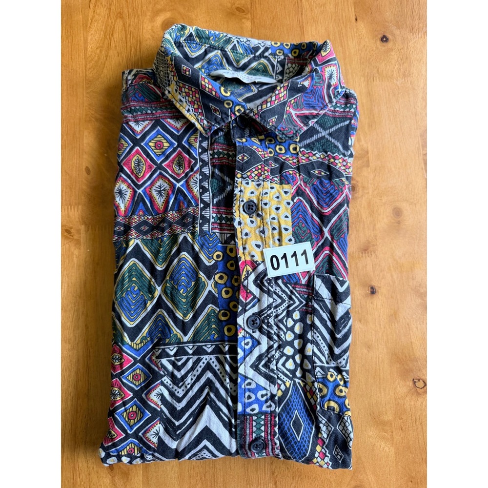 Cotton On Vintage Re-Mastered Mens Small Geometric Tribal Patchwork Shirt Multi - Picture 6 of 6